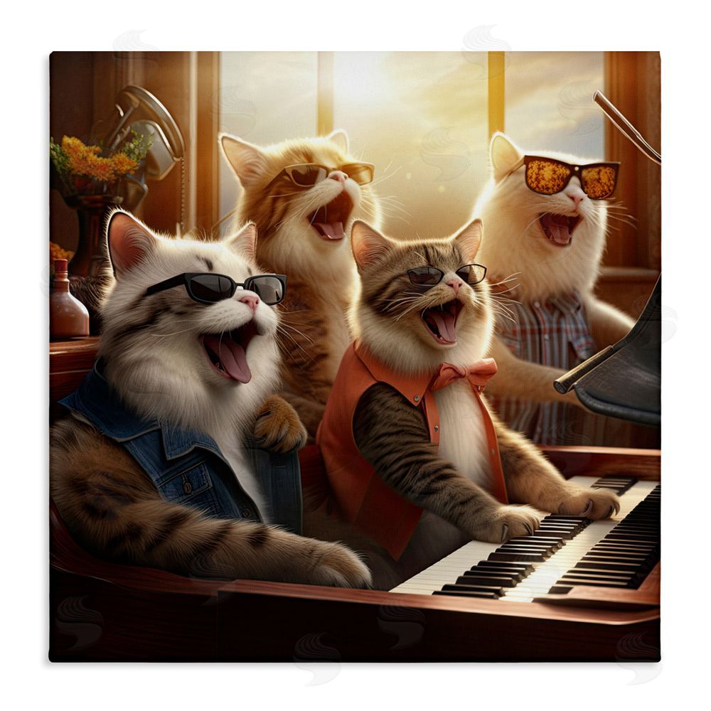 Jim Baldwin Cat Musicians & Piano Stretched Canvas Wall Art Print