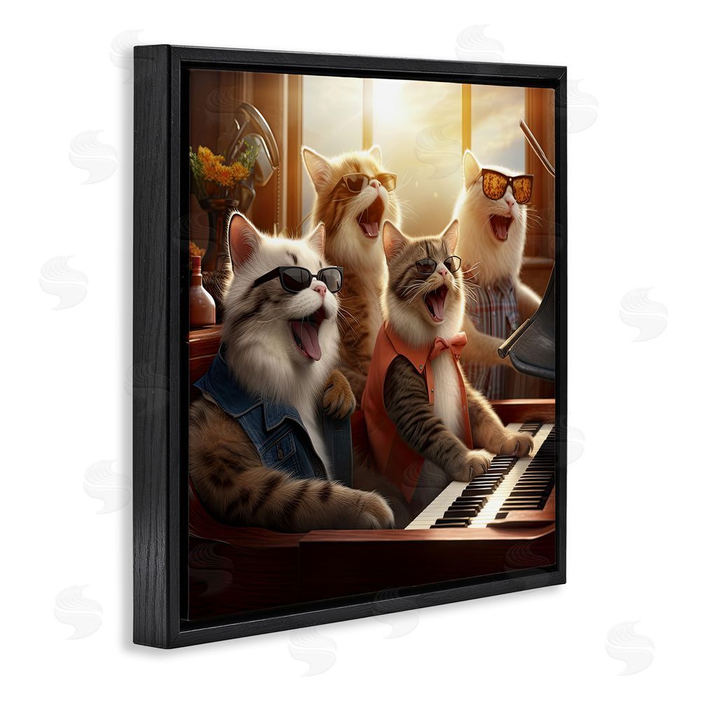 Jim Baldwin Cat Musicians & Piano Black Floating Frame Canvas Wall Art Print