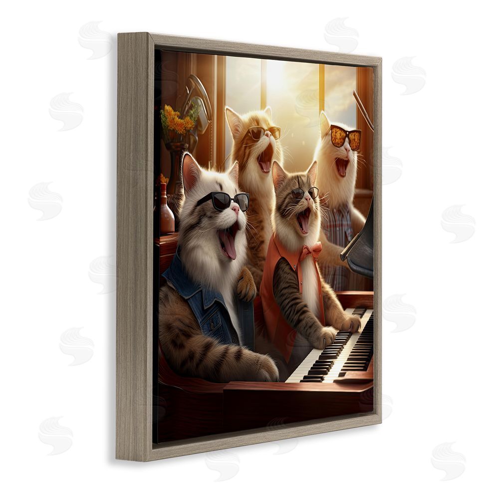 Jim Baldwin Cat Musicians & Piano Brown Floating Frame Canvas Wall Art Print