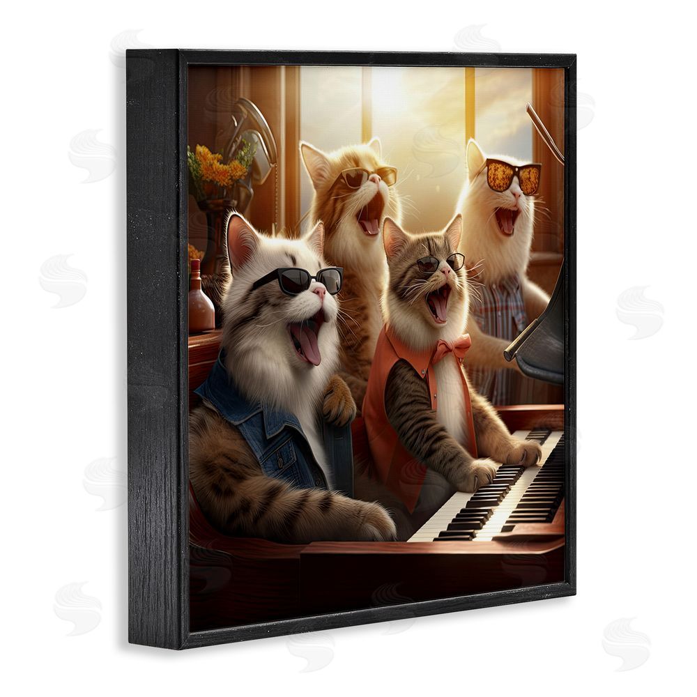 Jim Baldwin Cat Musicians & Piano Black Framed Glicee Wall Art Print
