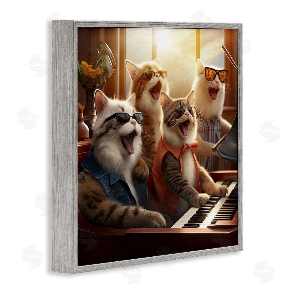 Jim Baldwin Cat Musicians & Piano Gray Framed Glicee Wall Art Print