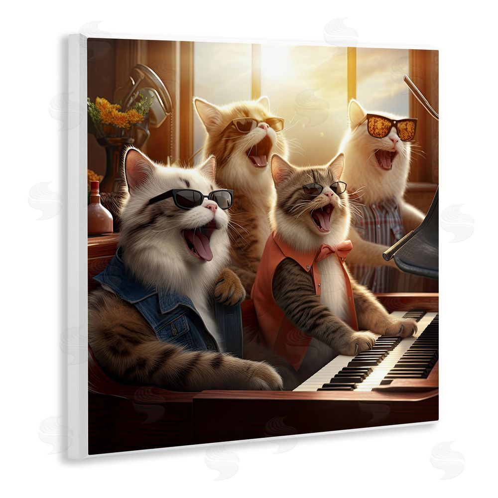 Jim Baldwin Cat Musicians & Piano Wooden Wall Plaque Art Print
