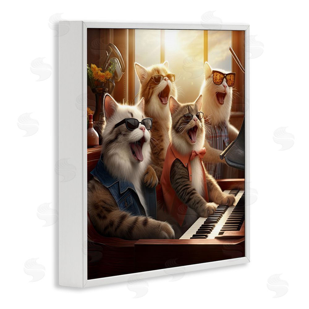 Jim Baldwin Cat Musicians & Piano White Framed Glicee Wall Art Print