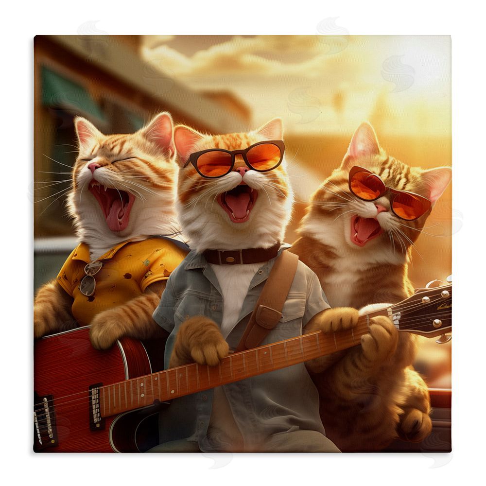 Jim Baldwin Singing Guitarist Cats Stretched Canvas Wall Art Print