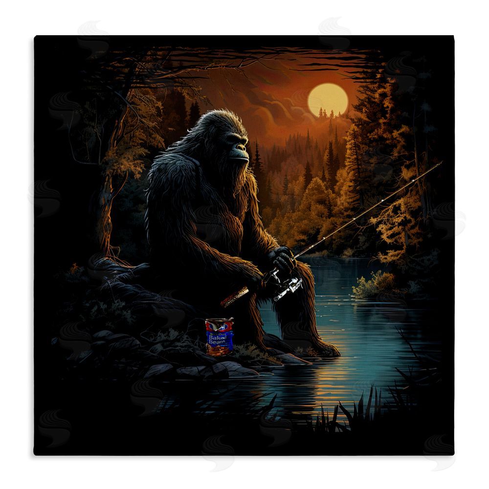 Jim Baldwin Monster Fishing at Lake Stretched Canvas Wall Art Print