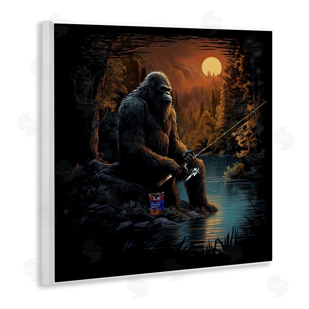Jim Baldwin Monster Fishing at Lake Wooden Wall Plaque Art Print