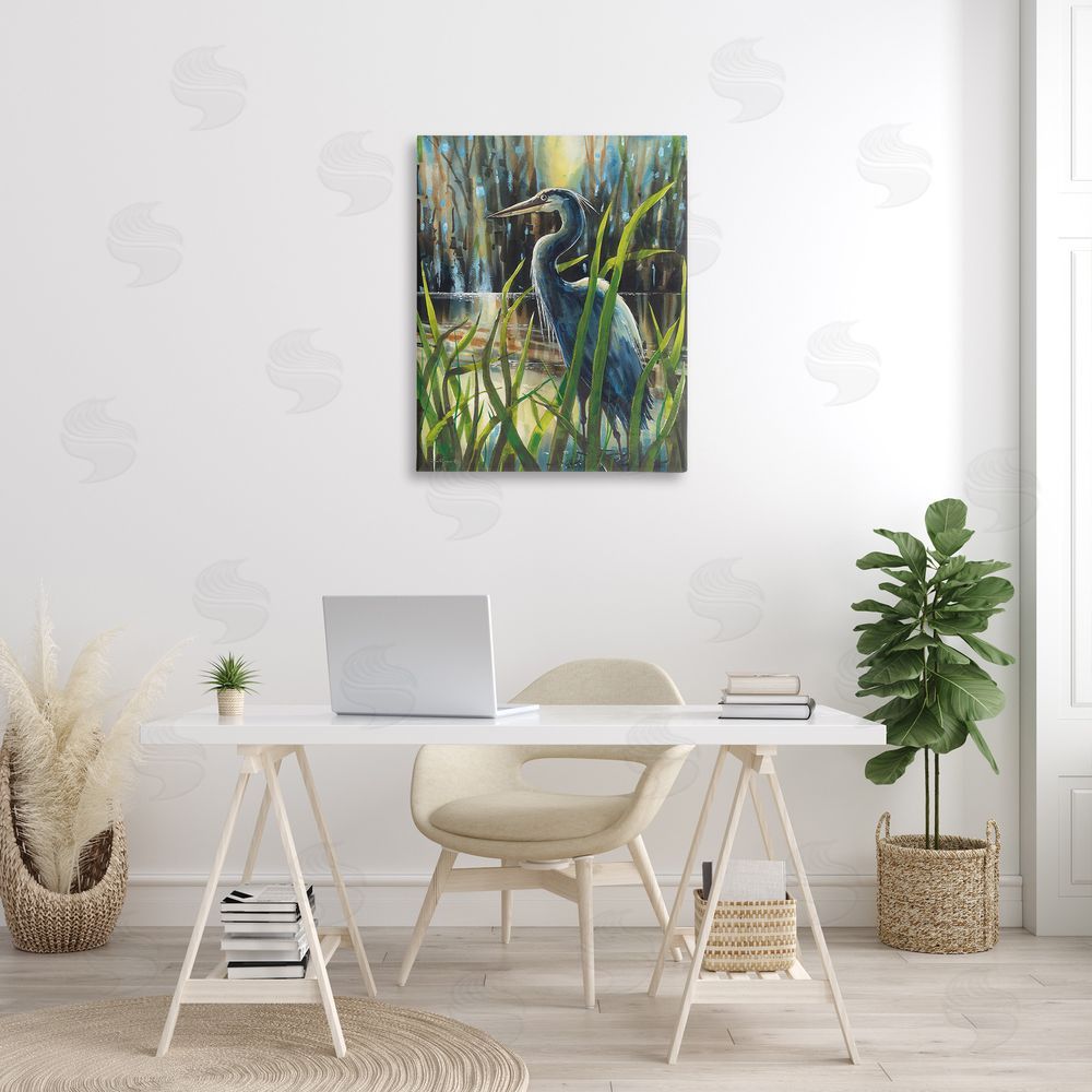 John Rossini Heron Between Pond Reeds