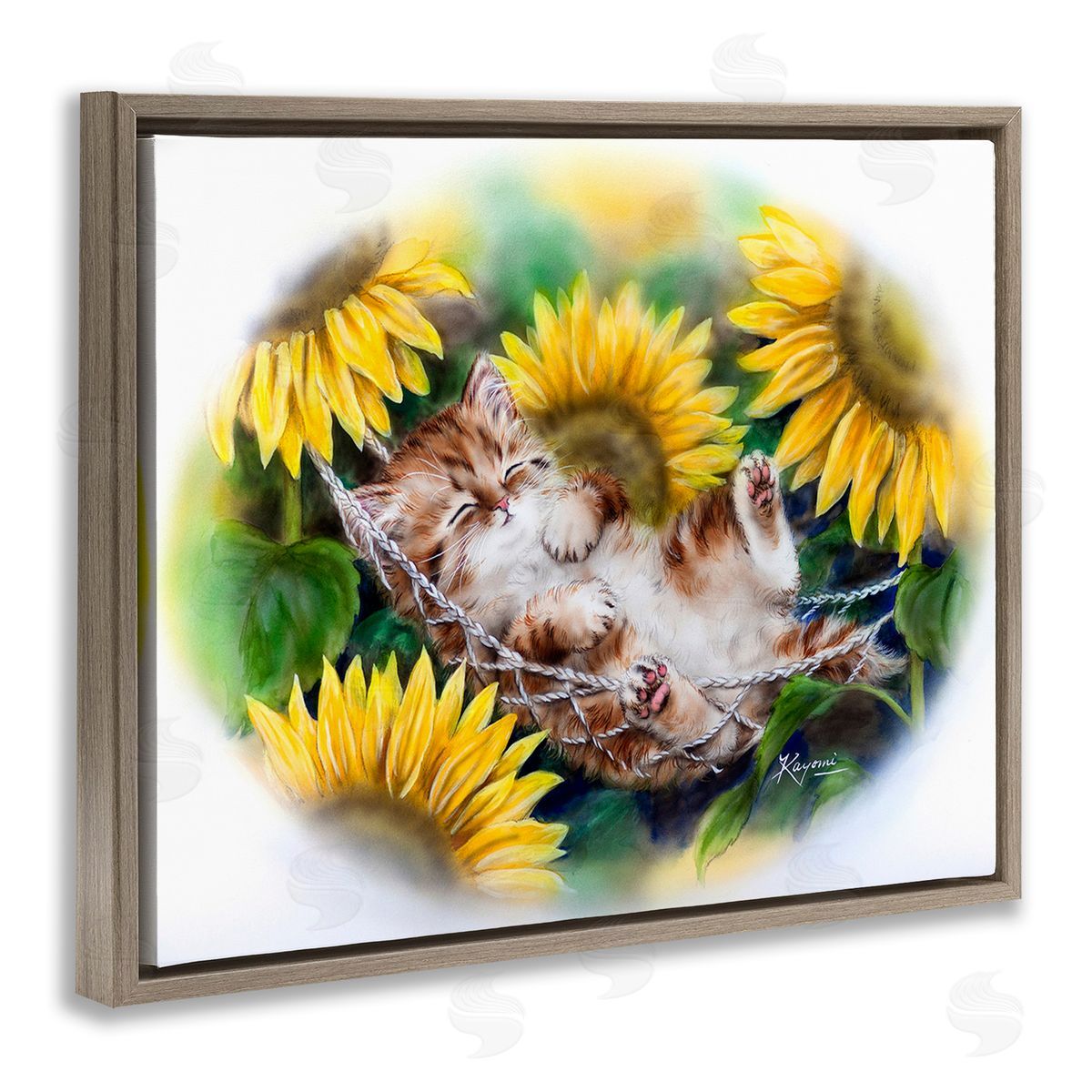 Kayomi Harai Kitten Asleep with Sunflowers
