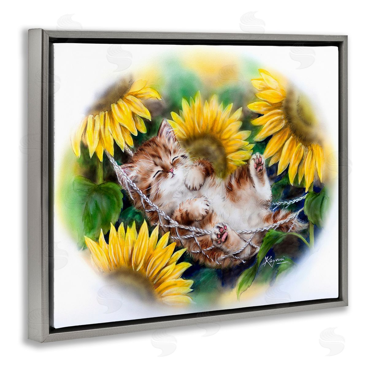 Kayomi Harai Kitten Asleep with Sunflowers