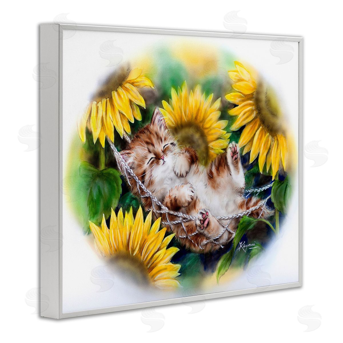 Kayomi Harai Kitten Asleep with Sunflowers