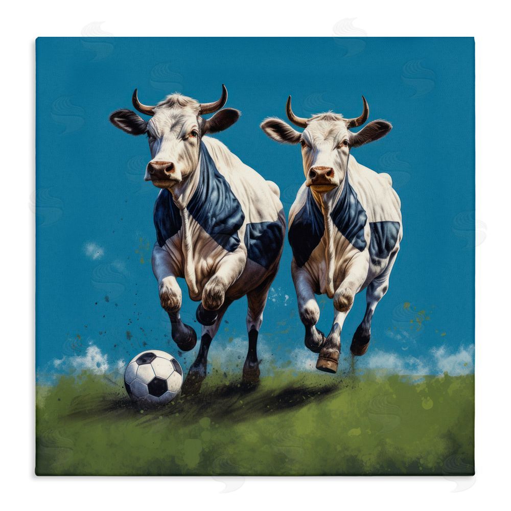Lazar Studio Cows Playing Soccer Stretched Canvas Wall Art Print