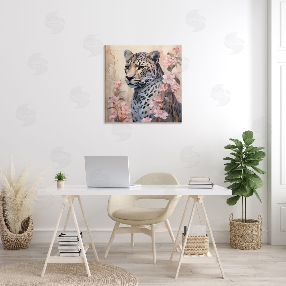 Lazar Studio Leopard with Pink Flowers Canvas Wall Art in Room