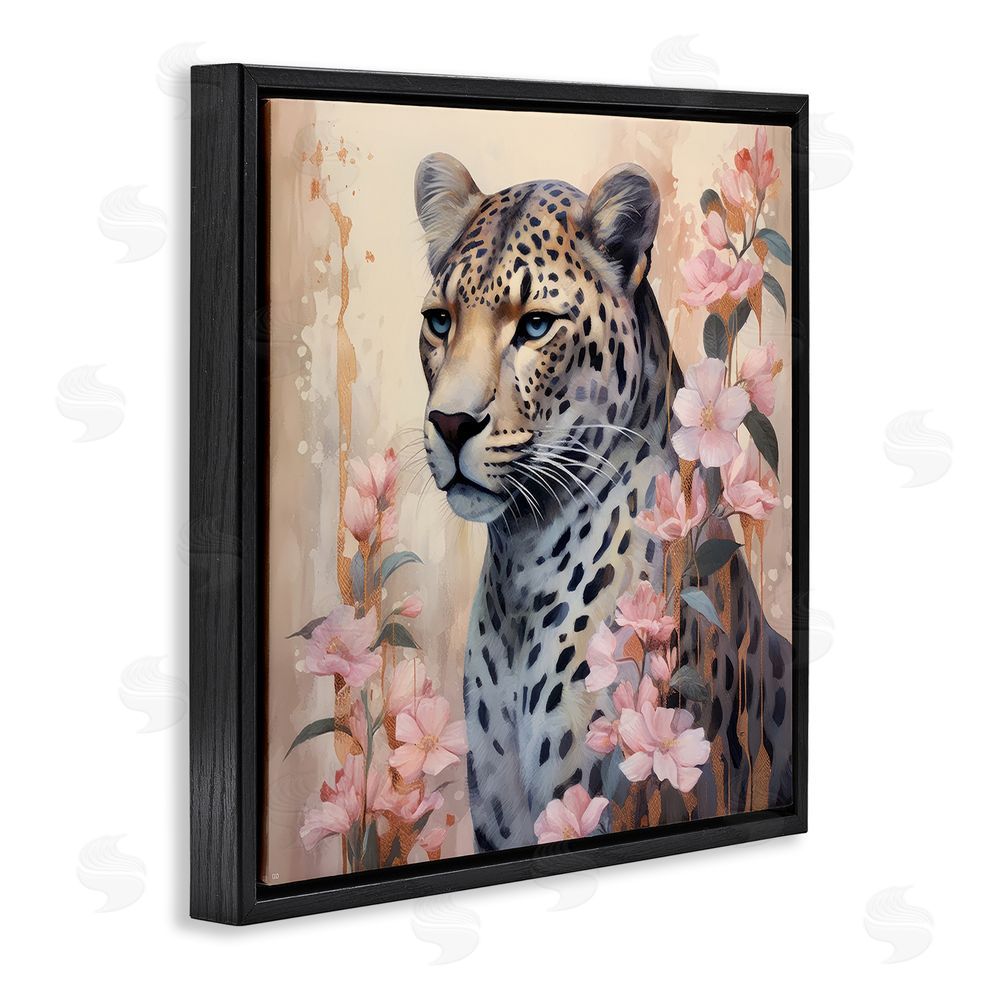 Lazar Studio Leopard with Pink Flowers Black Floating Frame Canvas Wall Art Print