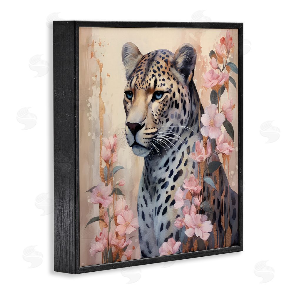 Lazar Studio Leopard with Pink Flowers Black Framed Glicee Wall Art Print