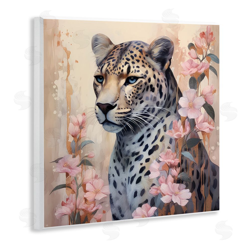 Lazar Studio Leopard with Pink Flowers Wooden Wall Plaque Art Print