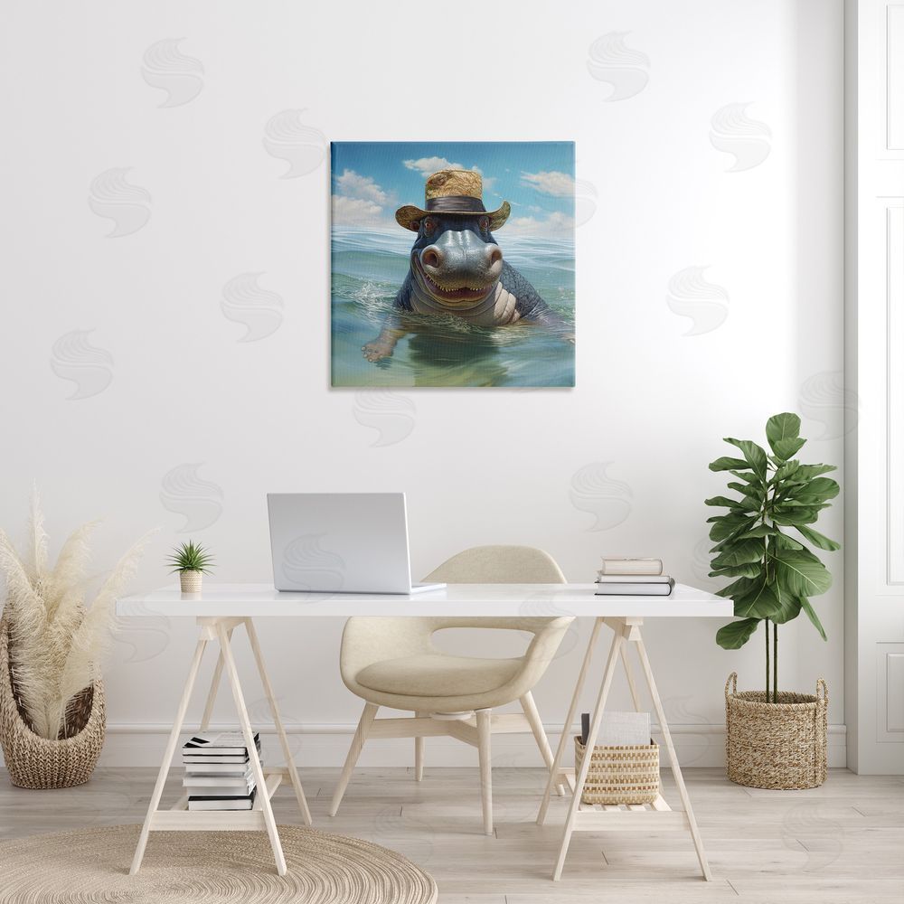 Lazar Studio Hippo with Trendy Hat Canvas Wall Art in Room