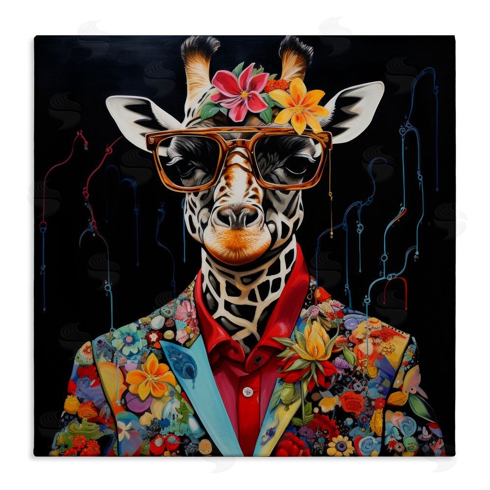 Lazar Studio Giraffe in Floral Suit Stretched Canvas Wall Art Print