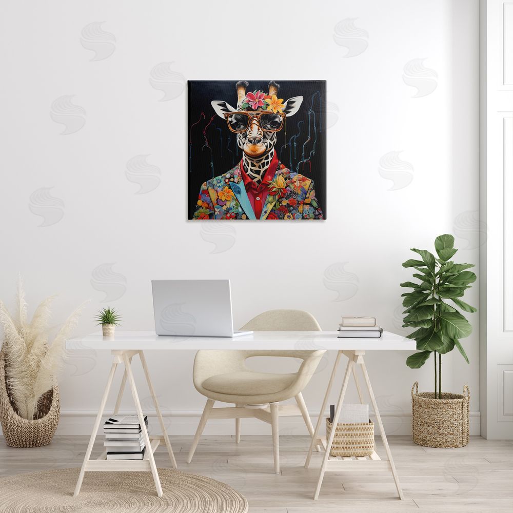 Lazar Studio Giraffe in Floral Suit Canvas Wall Art in Room