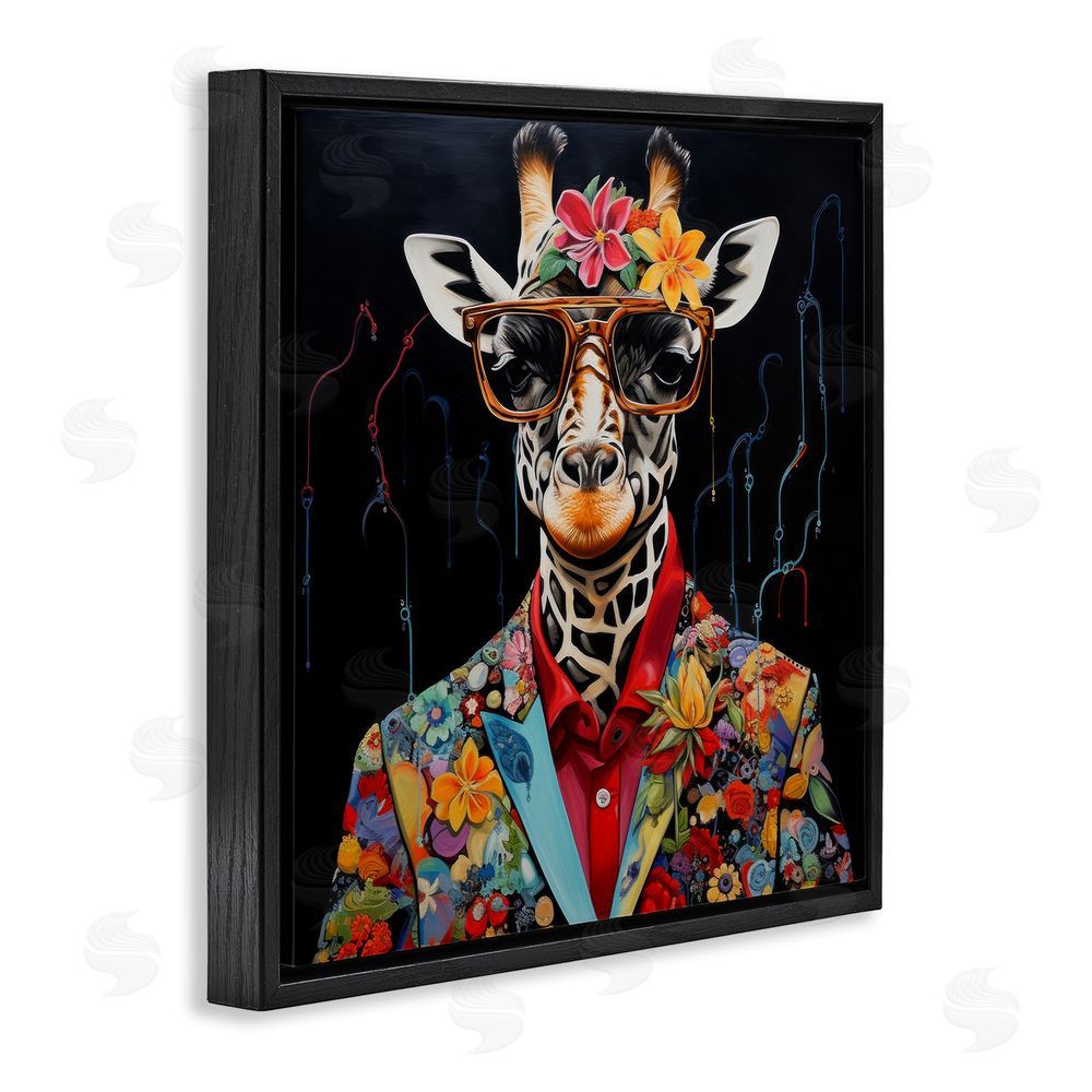 Lazar Studio Giraffe in Floral Suit Black Floating Frame Canvas Wall Art Print