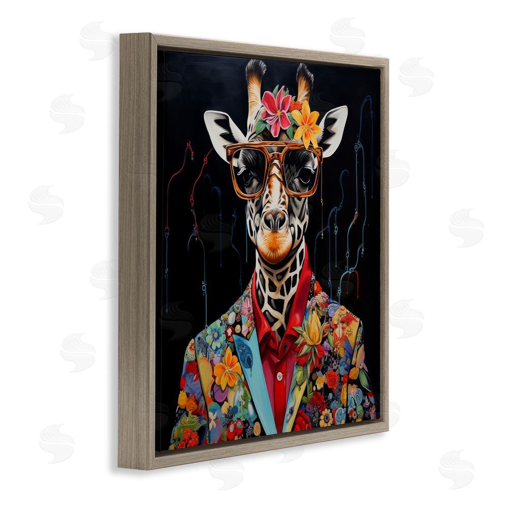 Lazar Studio Giraffe in Floral Suit Brown Floating Frame Canvas Wall Art Print