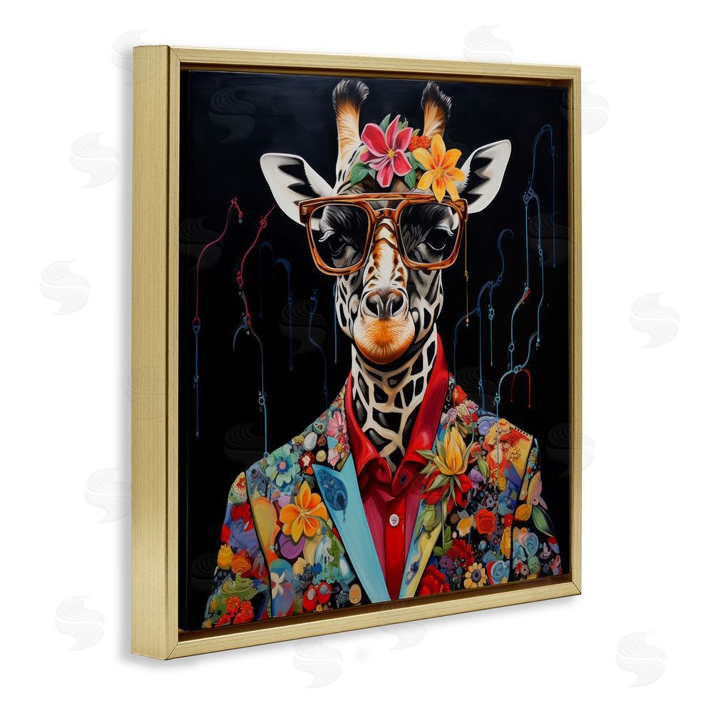 Lazar Studio Giraffe in Floral Suit Gold Floating Frame Canvas Wall Art Print