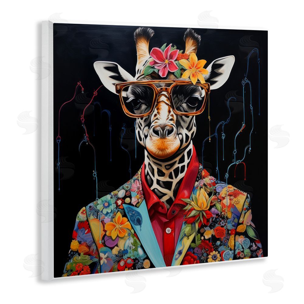 Lazar Studio Giraffe in Floral Suit Wooden Wall Plaque Art Print