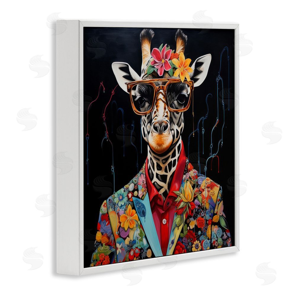 Lazar Studio Giraffe in Floral Suit White Framed Glicee Wall Art Print