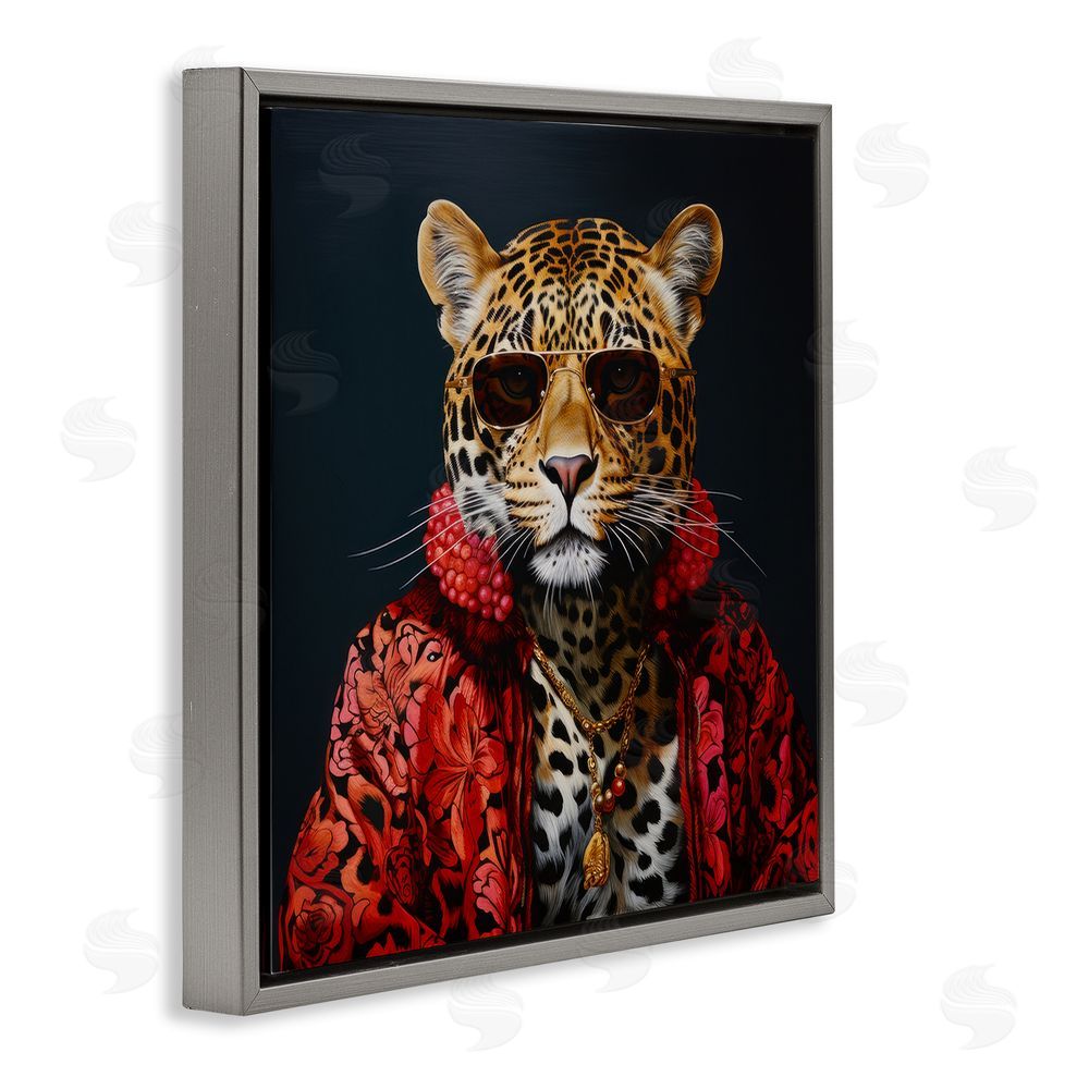 Lazar Studio Trendy Leopard Fashion Gray Floating Frame Canvas Wall Art Print