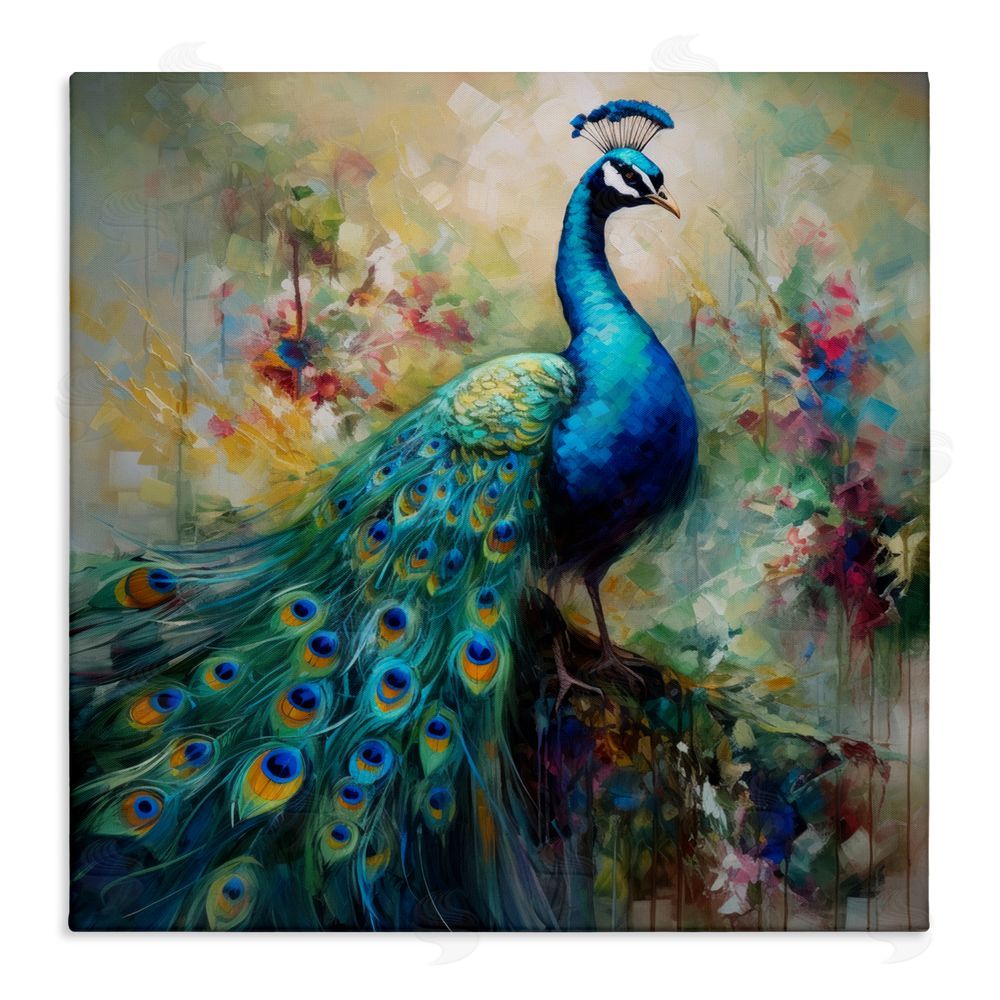 Lazar Studio Floral Peacock Pattern Stretched Canvas Wall Art Print