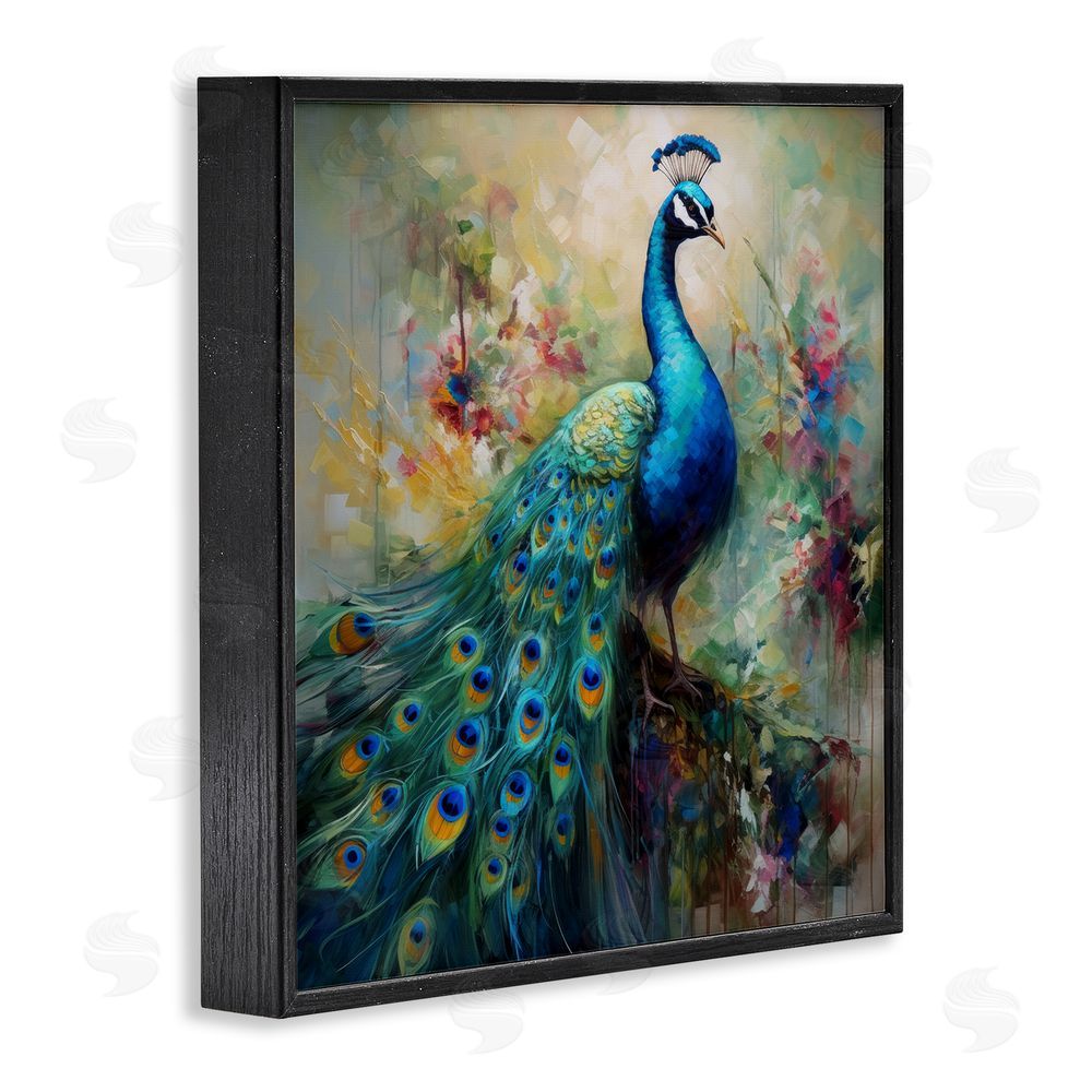 Lazar Studio Floral Peacock Pattern Black Framed Glicee Wall Art Print