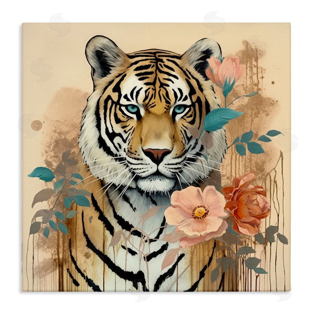 Lazar Studio Modern Floral Tiger Stretched Canvas Wall Art Print