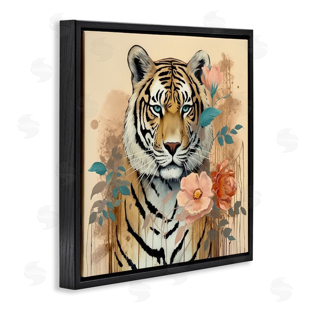Lazar Studio Modern Floral Tiger Black Floating Frame Canvas Wall Art Print