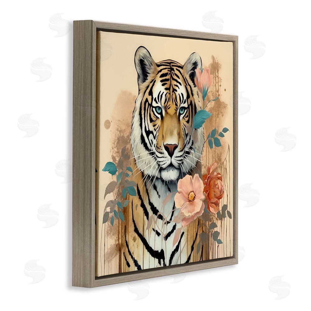 Lazar Studio Modern Floral Tiger Brown Floating Frame Canvas Wall Art Print