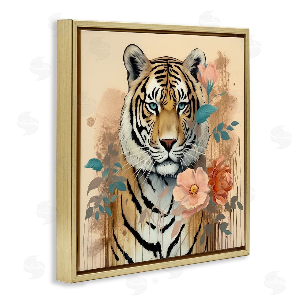 Lazar Studio Modern Floral Tiger Gold Floating Frame Canvas Wall Art Print