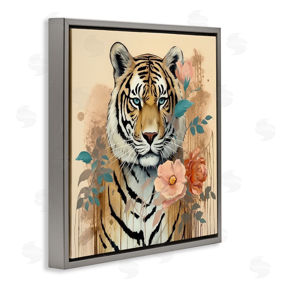 Lazar Studio Modern Floral Tiger Gray Floating Frame Canvas Wall Art Print