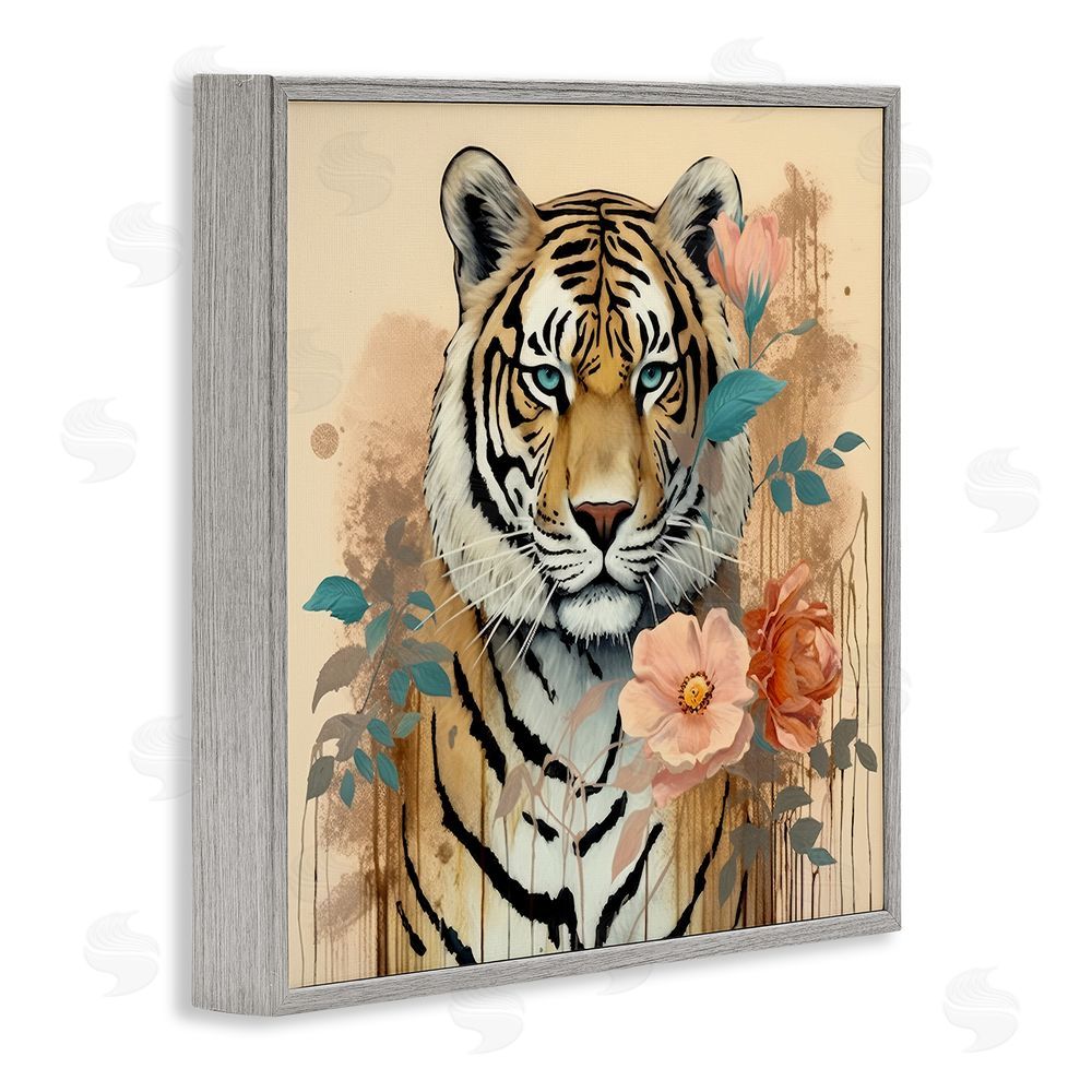 Lazar Studio Modern Floral Tiger Gray Framed Glicee Wall Art Print