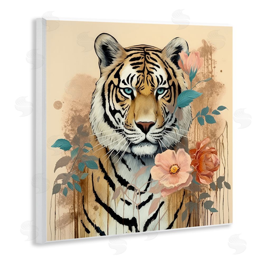 Lazar Studio Modern Floral Tiger Wooden Wall Plaque Art Print