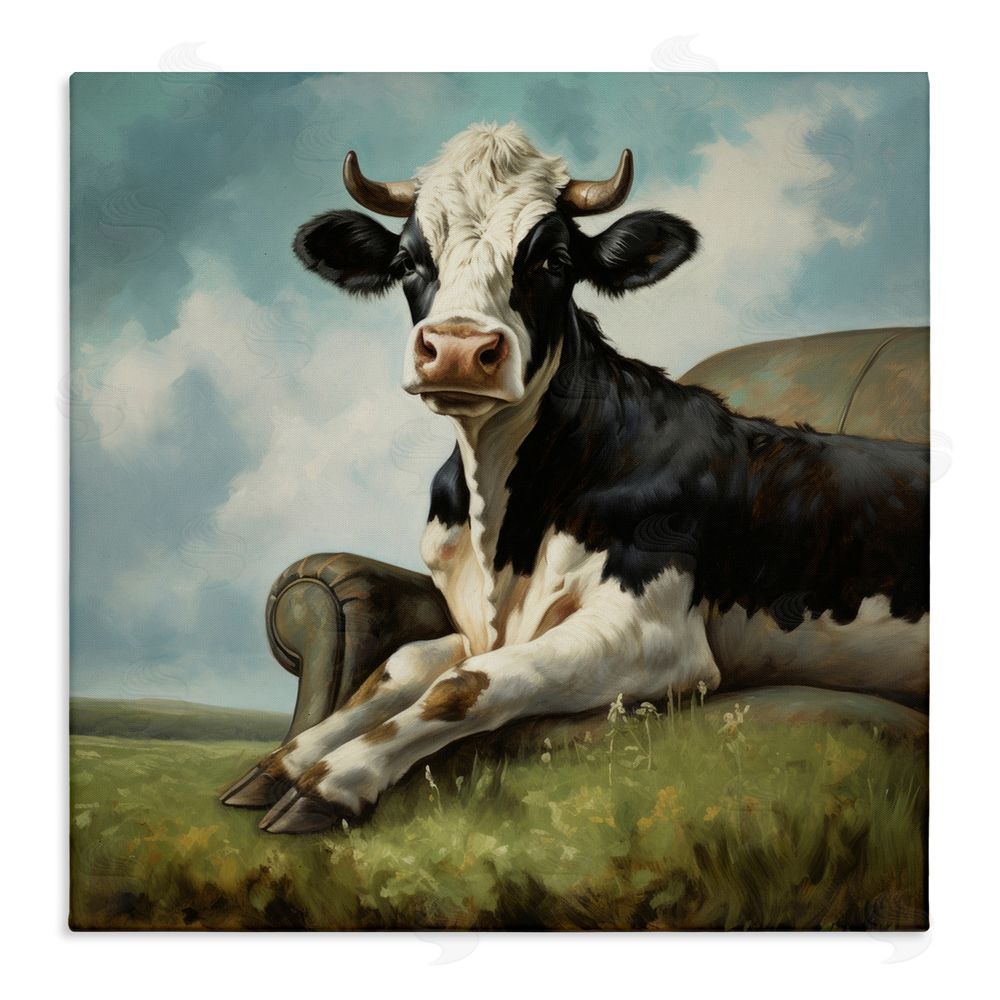 Lazar Studio Cow on Country Couch Stretched Canvas Wall Art Print