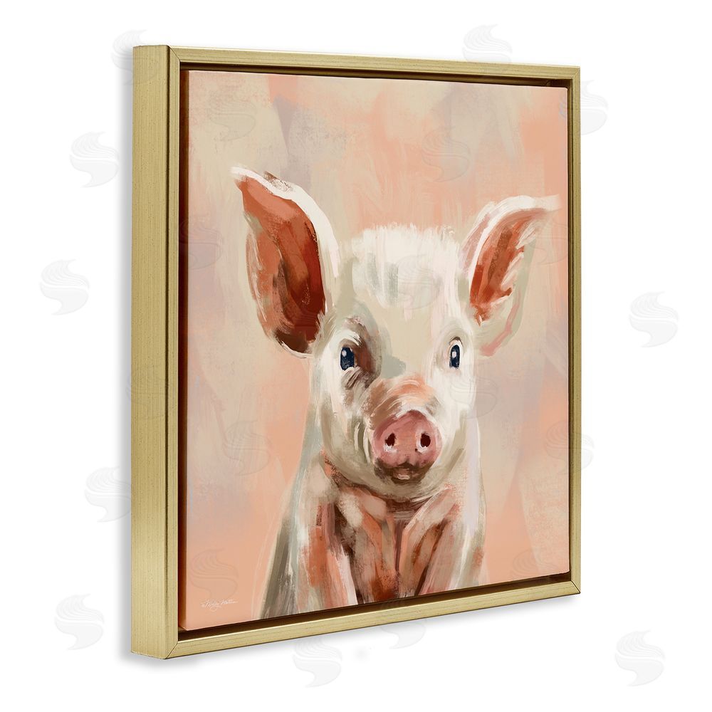 Molly Mattin Traditional Piglet Painting Gold Floating Frame Canvas Wall Art Print