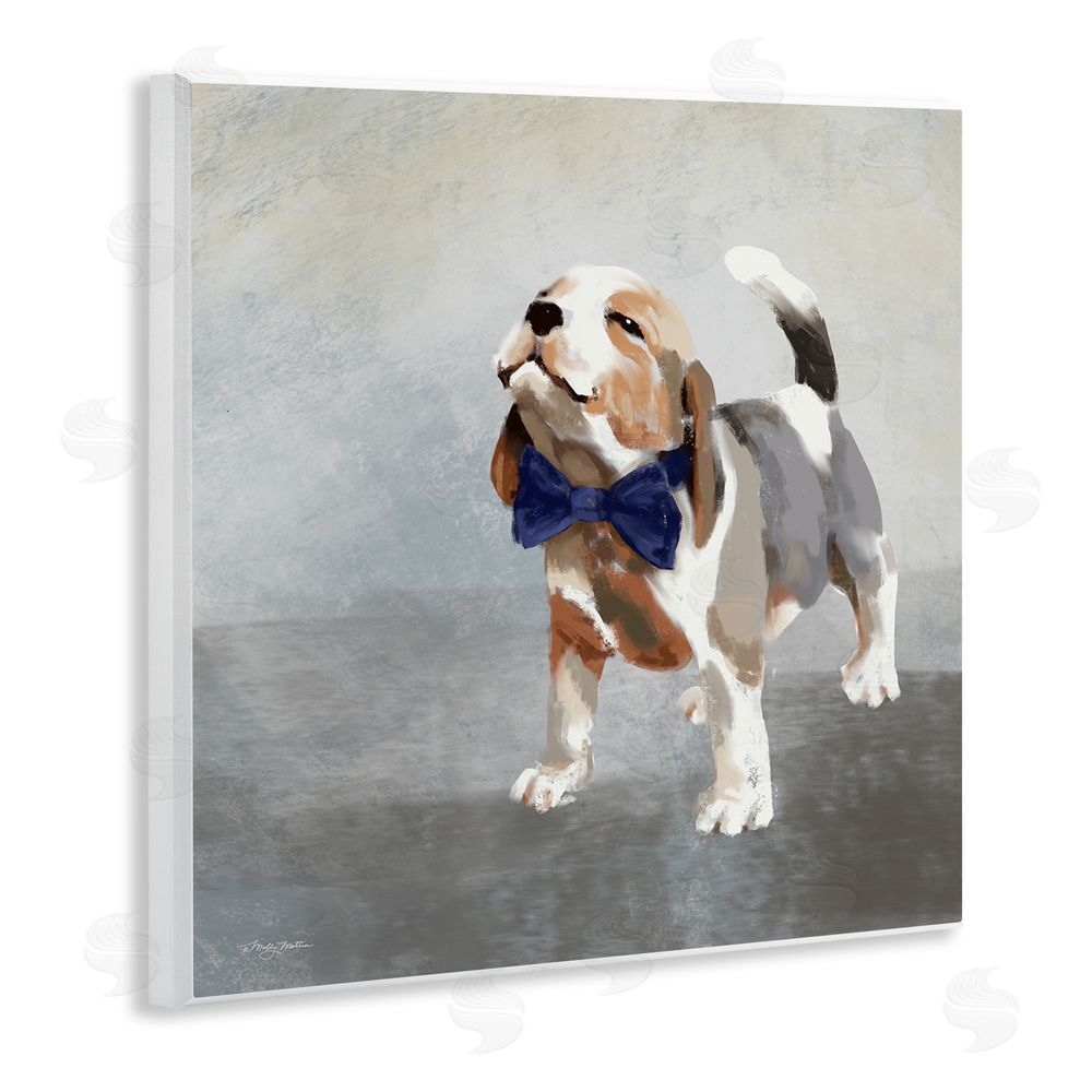 Molly Mattin Happy Beagle in Bowtie Wooden Wall Plaque Art Print