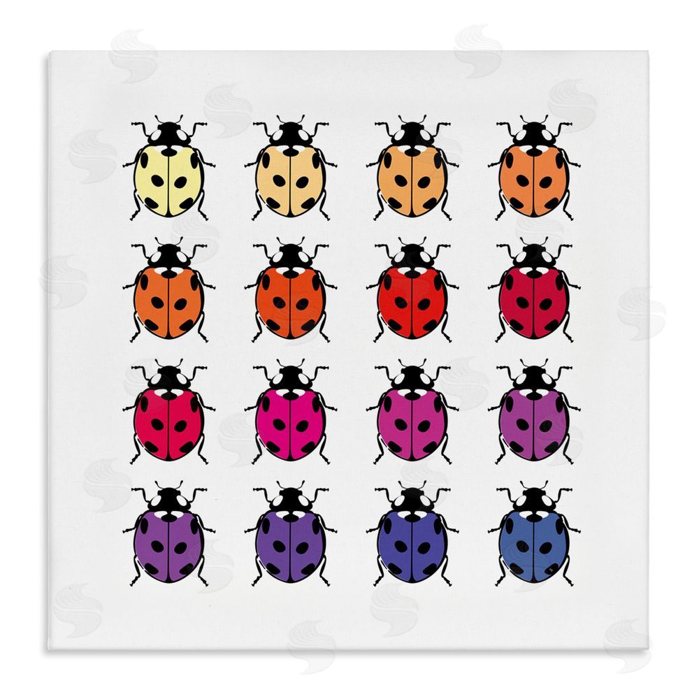 Martina Pavlova Rainbow Ladybugs Pattern Stretched Canvas Wall Art Print