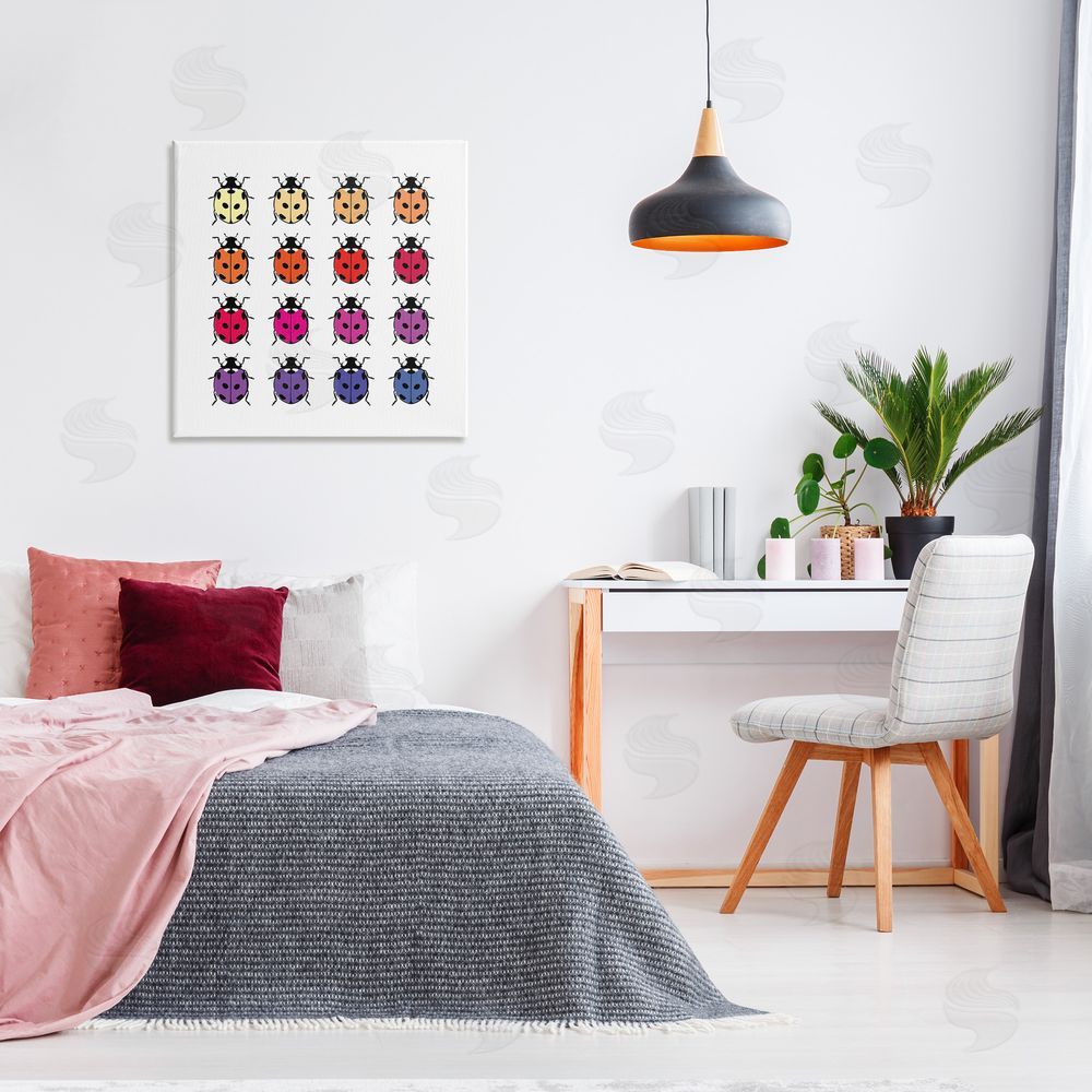 Martina Pavlova Rainbow Ladybugs Pattern Canvas Wall Art in Room