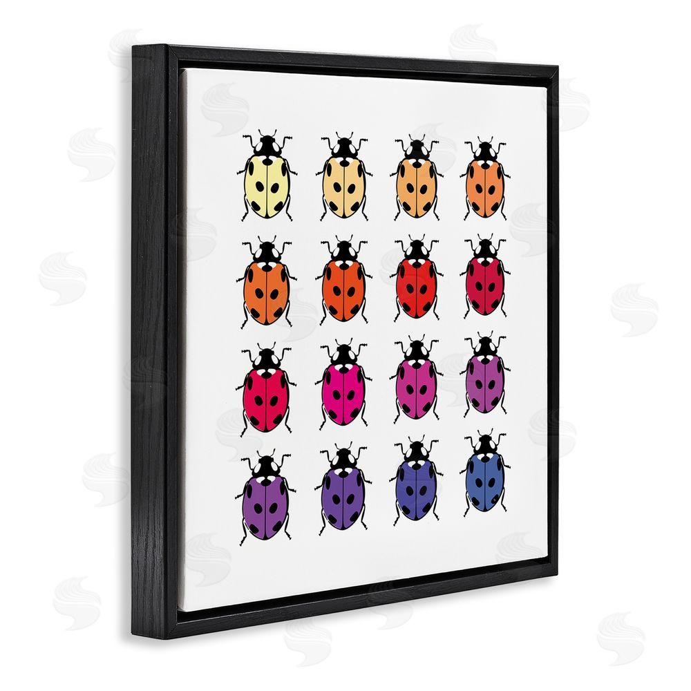 Martina Pavlova Rainbow Ladybugs Pattern Black Floating Frame Canvas Wall Art Print
