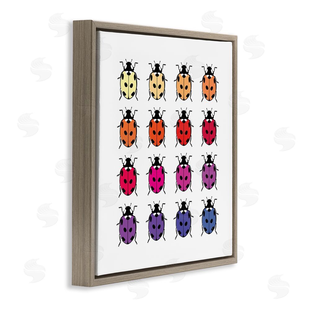 Martina Pavlova Rainbow Ladybugs Pattern Brown Floating Frame Canvas Wall Art Print