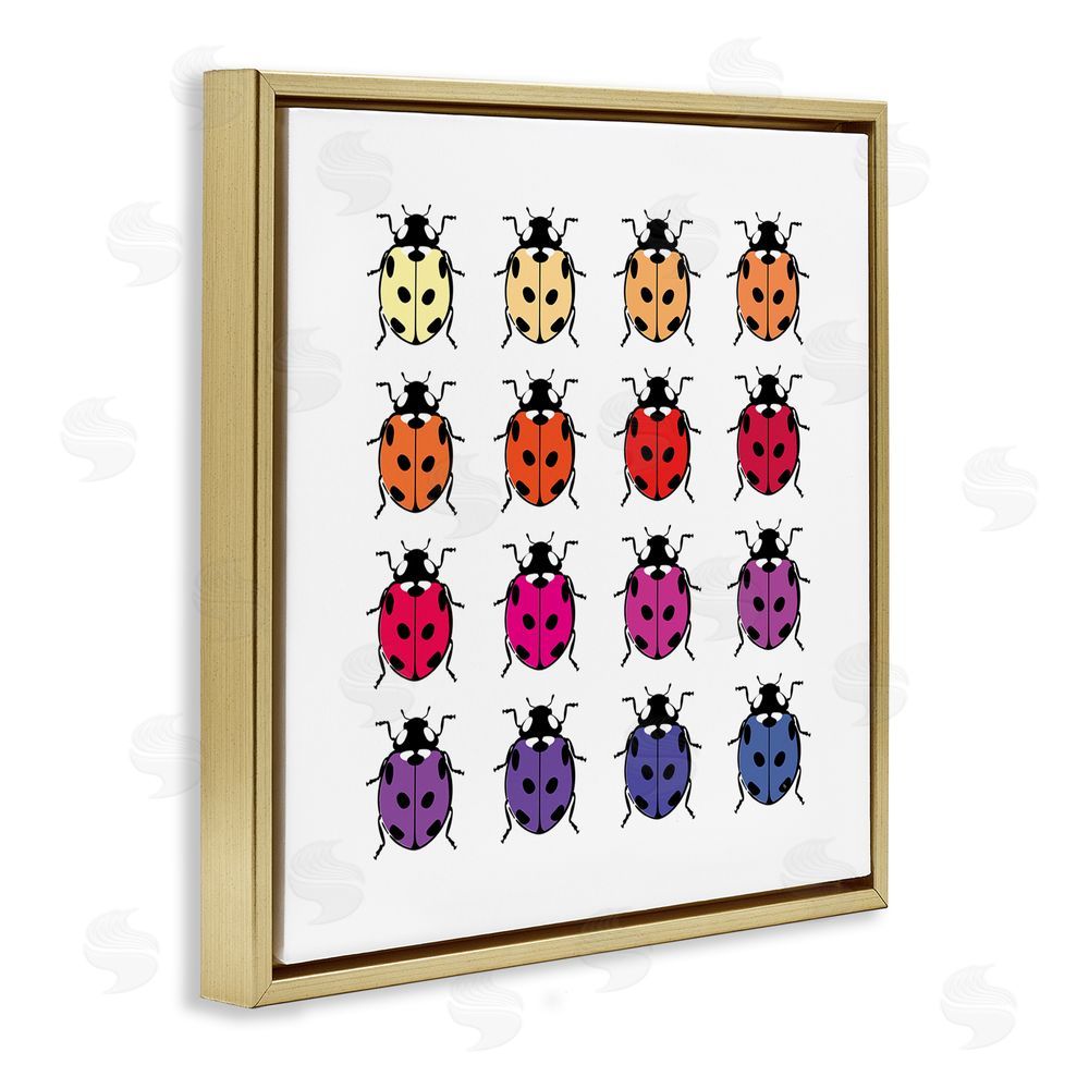 Martina Pavlova Rainbow Ladybugs Pattern Gold Floating Frame Canvas Wall Art Print
