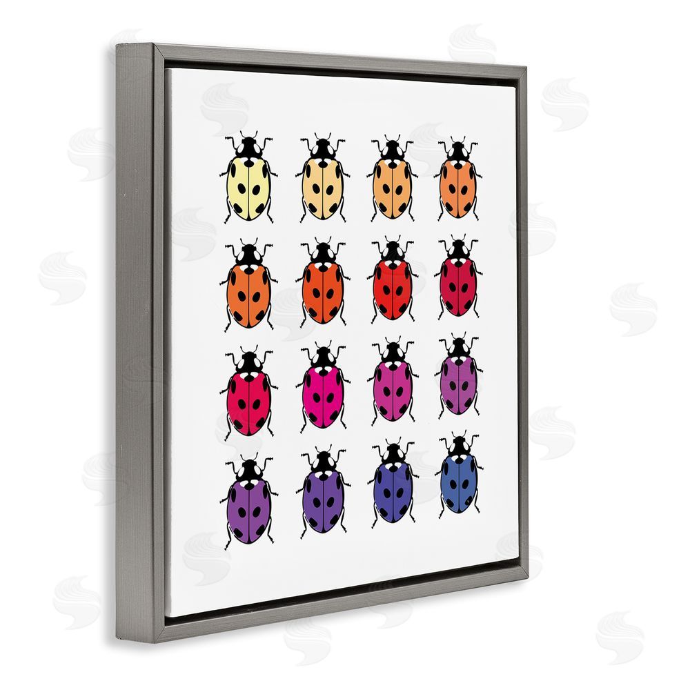 Martina Pavlova Rainbow Ladybugs Pattern Gray Floating Frame Canvas Wall Art Print