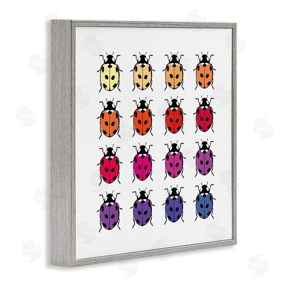 Martina Pavlova Rainbow Ladybugs Pattern Gray Framed Glicee Wall Art Print