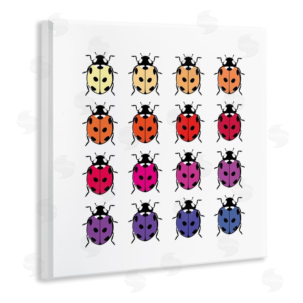 Martina Pavlova Rainbow Ladybugs Pattern Wooden Wall Plaque Art Print