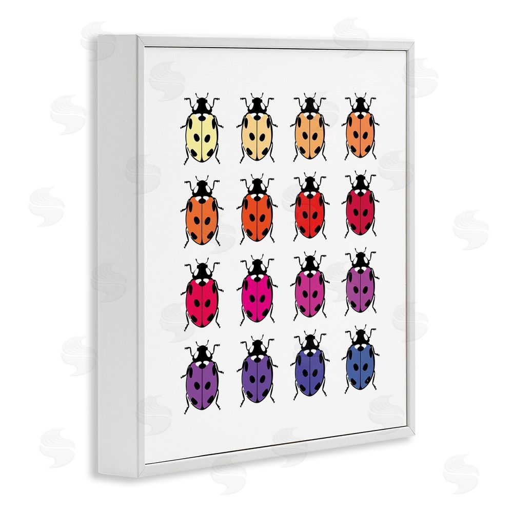 Martina Pavlova Rainbow Ladybugs Pattern White Framed Glicee Wall Art Print
