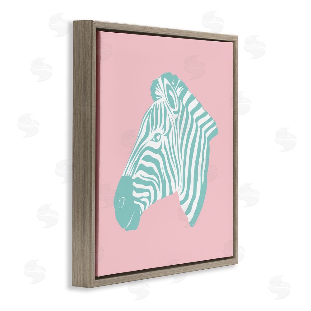 Martina Pavlova Pink & Blue Zebra Brown Floating Frame Canvas Wall Art Print